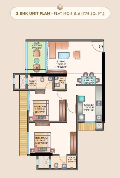 Spacious floor plan layout for 2 & 3 BHK homes – Shree Om Paradise Borivali West