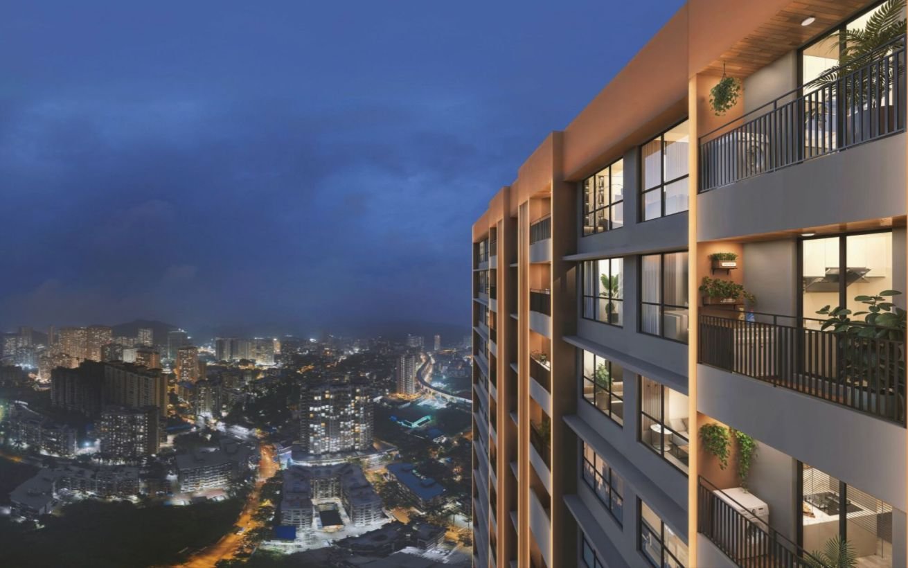 Luxury One-Sided Mirror Building Side View – VIHANG AVAANA, Mira Road East | Codename The Next | Vinay Nagar by Reyansh Realty